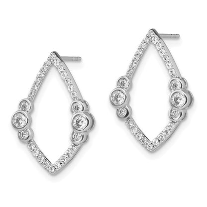 14k White Gold Polished Diamond Bezel Set Teardrop Post Earrings