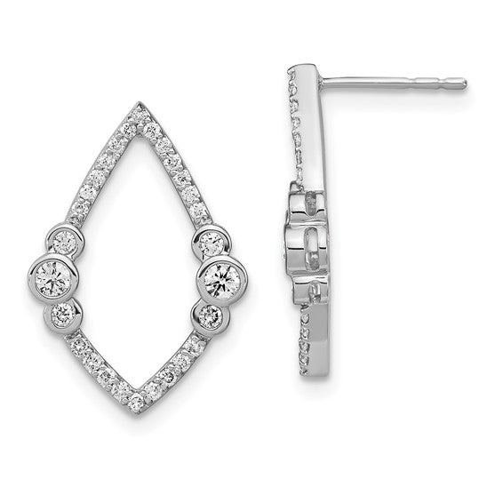 14k White Gold Polished Diamond Bezel Set Teardrop Post Earrings
