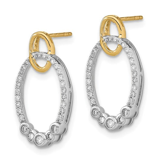 14k Two-tone Polished Diamond Oval Post Earrings