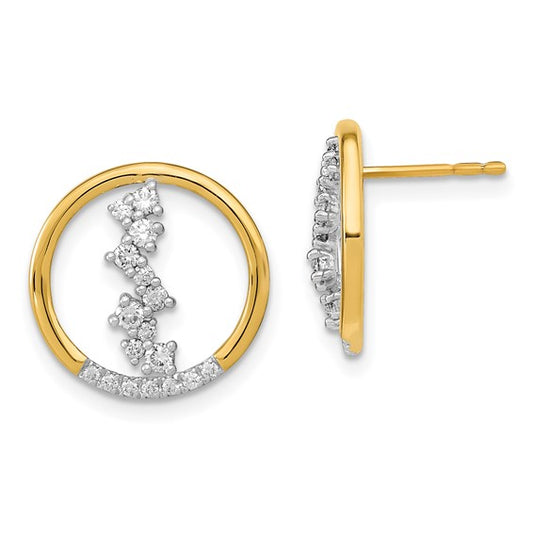 14k Polished Diamond Dangle Circle Post Earrings