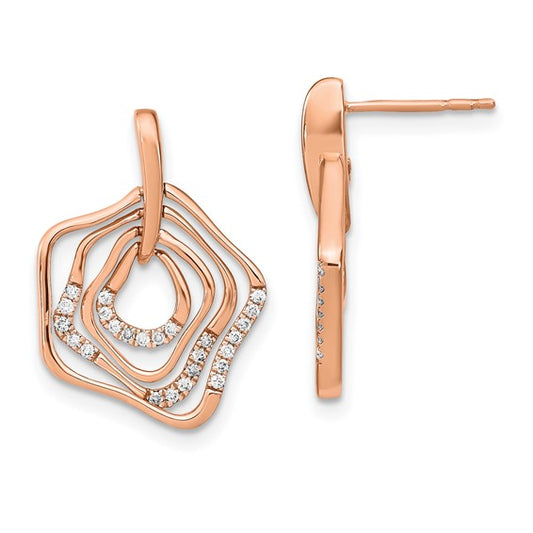 14k Rose Gold Polished Diamond Fancy Swirl Post Earrings