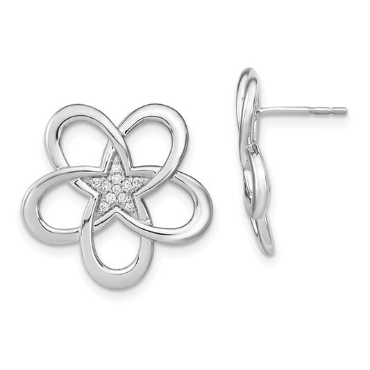 14k White Gold Polished Diamond Flower Post Earrings