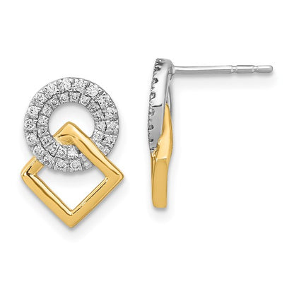 14k Two-tone Polished Diamond Circle and Square Post Earrings