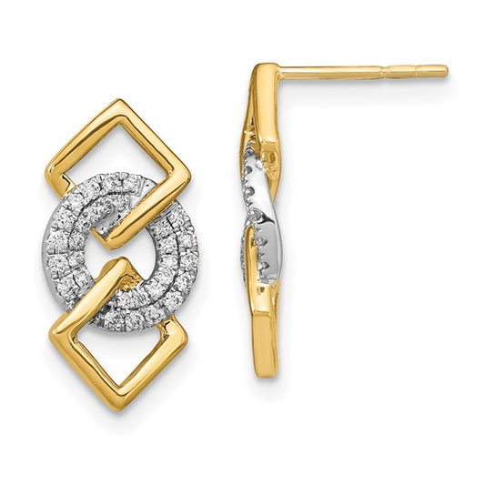14k Two-tone Polished Diamond Circle and 2 Square Post Earrings