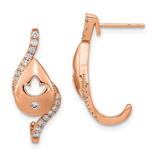 14k Rose Gold Polished Diamond Teardrop with flower Post Earrings