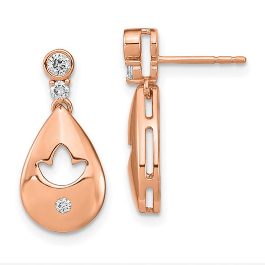 14k Rose Gold Diamond Teardrop with flower Dangle Post Earrings