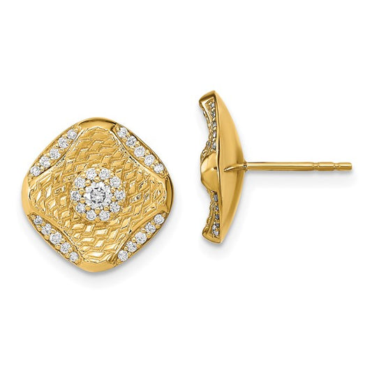 14k Polished Diamond Square Weave Post Earrings