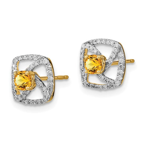 14k Polished Diamond and Citrine Square Post Earrings