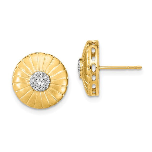 14k Satin Diamond Flower Post Earrings