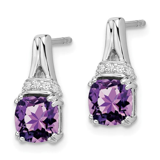 14k White Gold Amethyst and Diamond Earrings