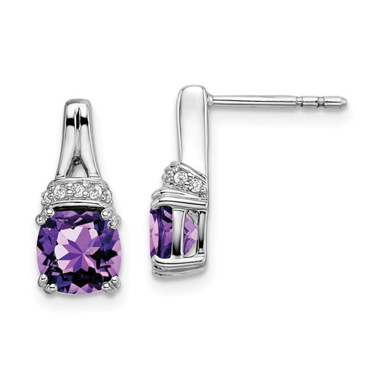 14k White Gold Amethyst and Diamond Earrings