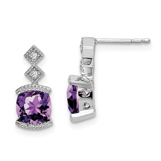 14k White Gold Amethyst and Diamond Earrings