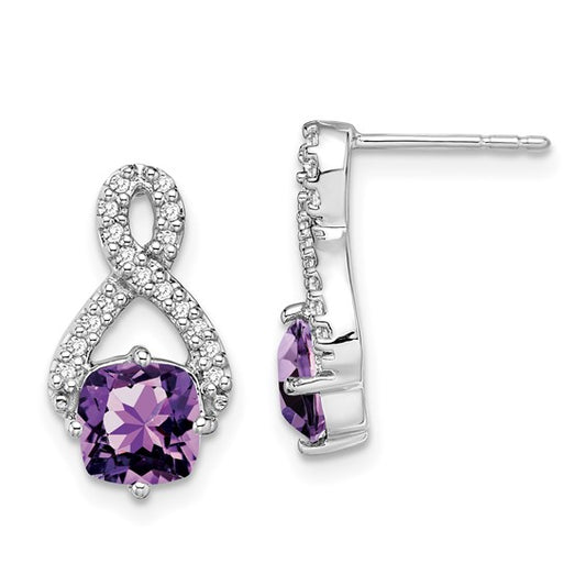 14k White Gold Amethyst and Diamond Earrings
