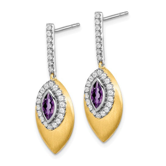 14k Two-tone Amethyst and Diamond Dangle Earrings