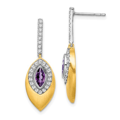 14k Two-tone Amethyst and Diamond Dangle Earrings