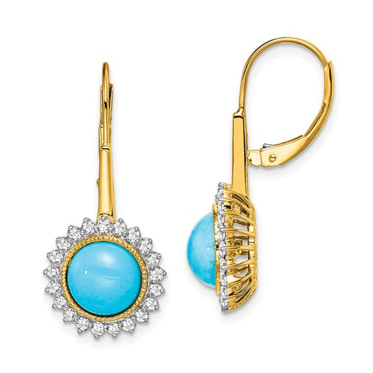 14k Turquoise and Diamond Leverback Earrings
