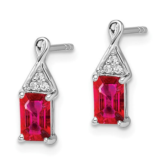 14k White Gold Ruby and Diamond Earrings