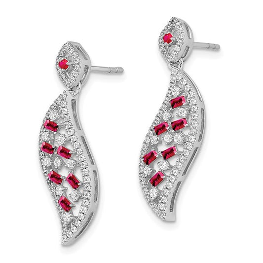 14k White Gold Ruby and Diamond Wave Post Earrings