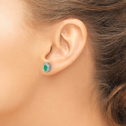 14k White Gold Oval Emerald Post Earrings