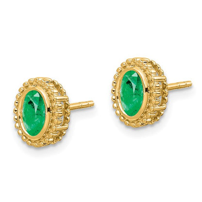 14k Oval Emerald Post Earrings