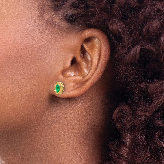 14k Oval Emerald Post Earrings