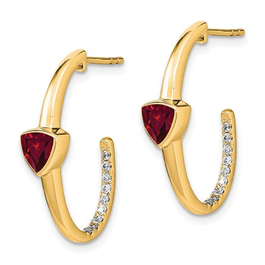 14k Trillion Created Ruby and Diamond J-hoop Earrings