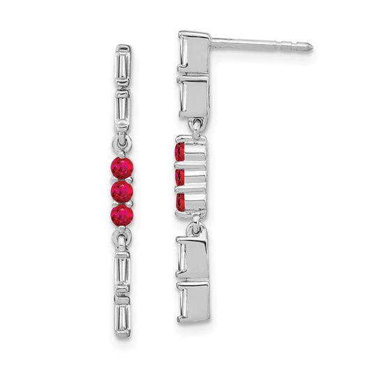 14k White Gold Ruby and Diamond Dangle Earrings