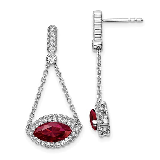 14k White Gold Marquise Created Ruby and Diamond Earrings