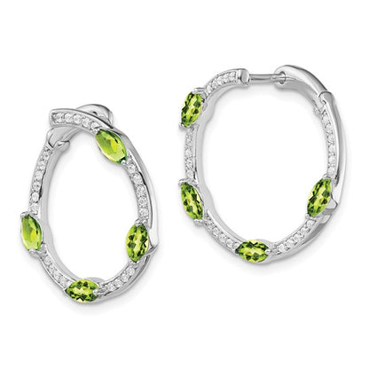 14k White Gold Peridot and Diamond Hoop Earrings