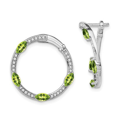 14k White Gold Peridot and Diamond Hoop Earrings