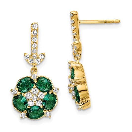 14K Lab Grown Diamond SI1/SI2, G H, Cr. Emerald Earrings