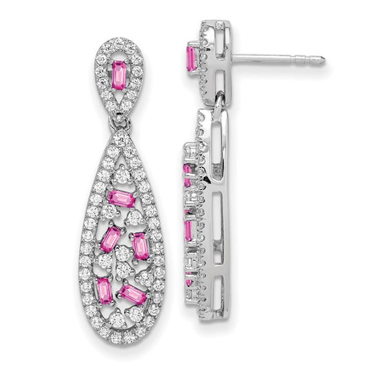 14K White Gold Pure Serenity Lab Grown Dia and Cr.Pink Sapp Teardrop Ear