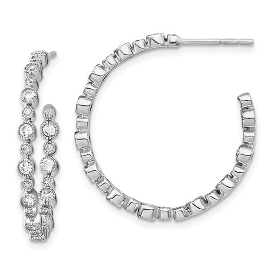 14K White Gold Lab Grown Dia. VS/SI GH, Circle Bezel Hoop Post Earring