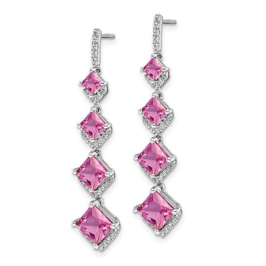 14K White Gold Lab Grown Dia VS/SI GH, and Cr.Pink Sapp Drop Post Earrings