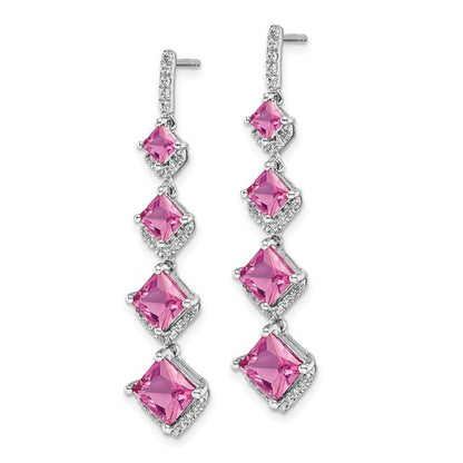 14K White Gold Lab Grown Dia VS/SI GH, and Cr.Pink Sapp Drop Post Earrings