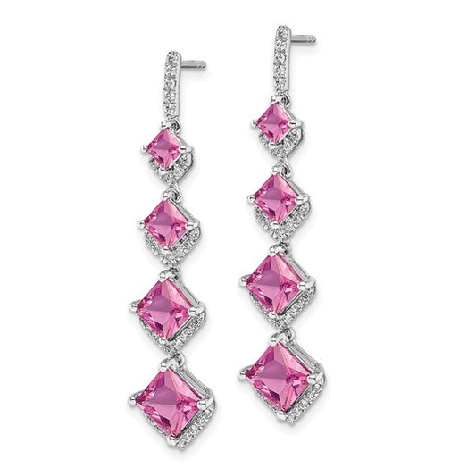 14K White Gold Lab Grown Dia VS/SI GH, and Cr.Pink Sapp Drop Post Earrings