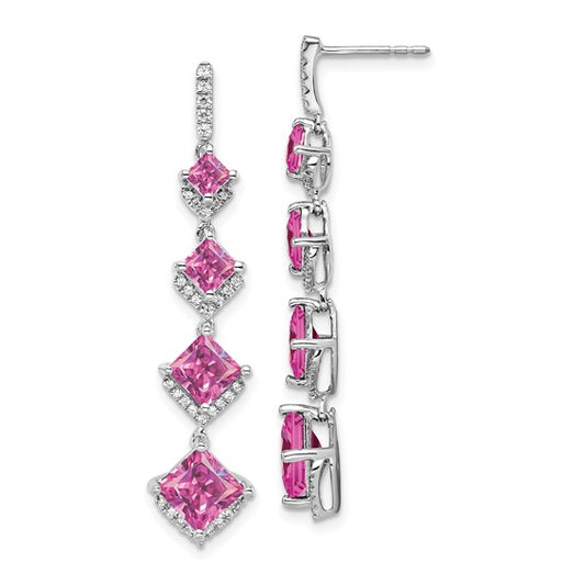 14K White Gold Lab Grown Dia VS/SI GH, and Cr.Pink Sapp Drop Post Earrings