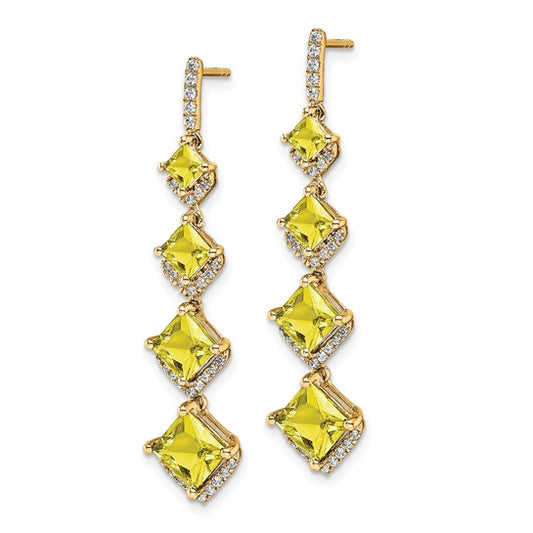14K Lab Grown Diamond SI1/SI2, G H, Cr.Yellow Sapp Drop Post Earrings