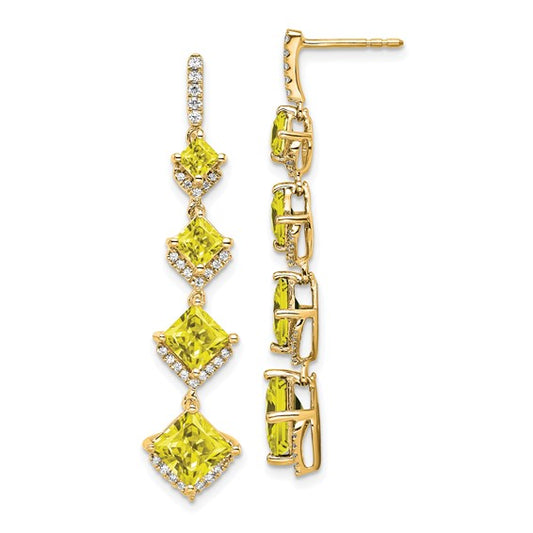 14K Lab Grown Diamond SI1/SI2, G H, Cr.Yellow Sapp Drop Post Earrings