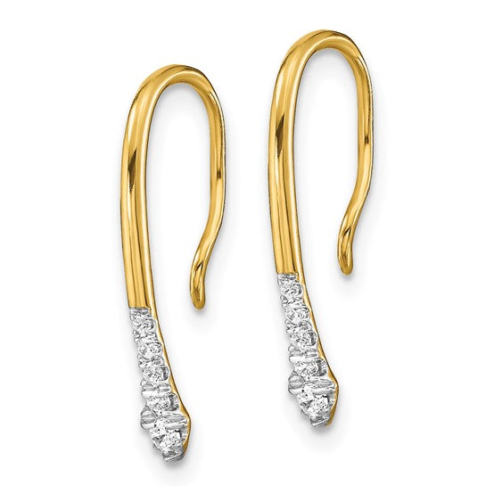 14k Polished Diamond Drop Wire Earrings