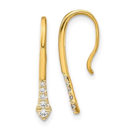 14k Polished Diamond Drop Wire Earrings