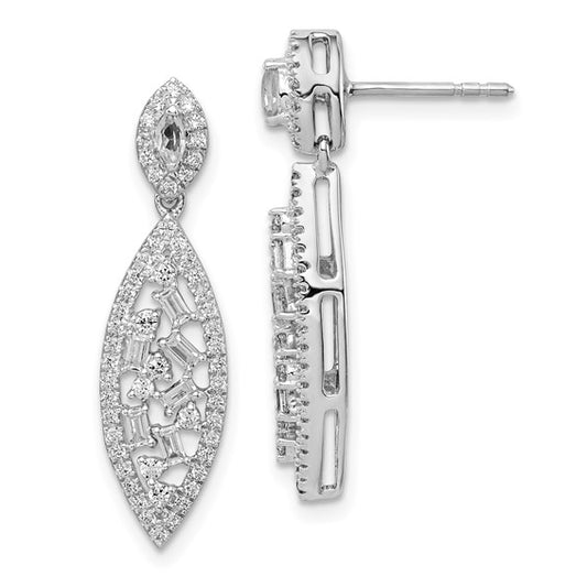 14k White Gold Polished Fancy Dangle Diamond Post Earring