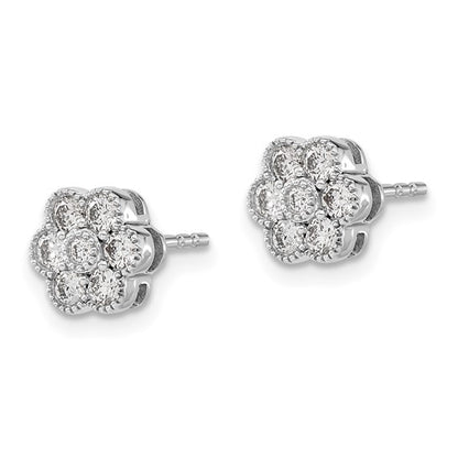 14k White Gold Floral Diamond Post Earrings