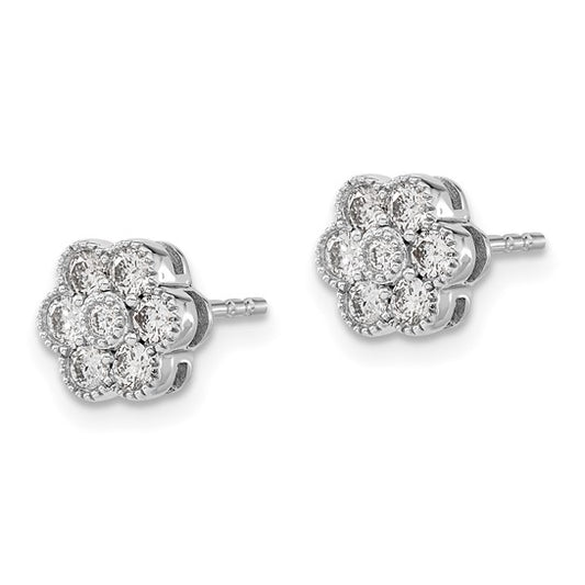 14k White Gold Floral Diamond Post Earrings