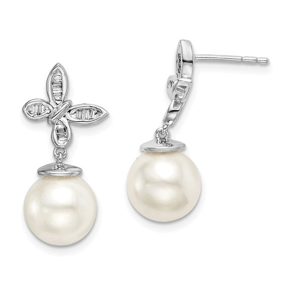 14k White FWC Pearl and Diamond Butterfly Post Earrings