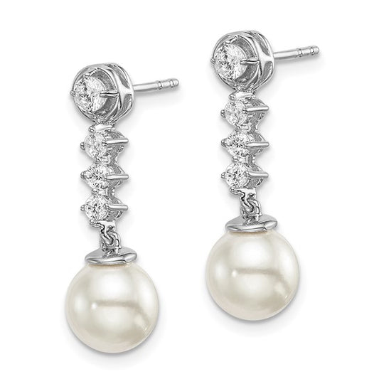 14k White Gold Freshwater Cultured Pearl and Diamond Post Earrings