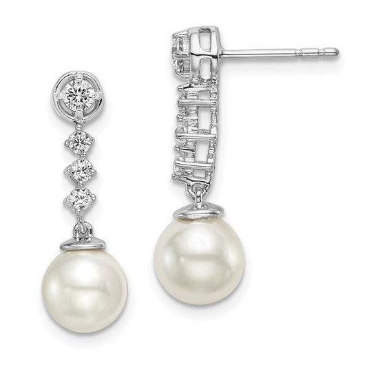 14k White Gold Freshwater Cultured Pearl and Diamond Post Earrings