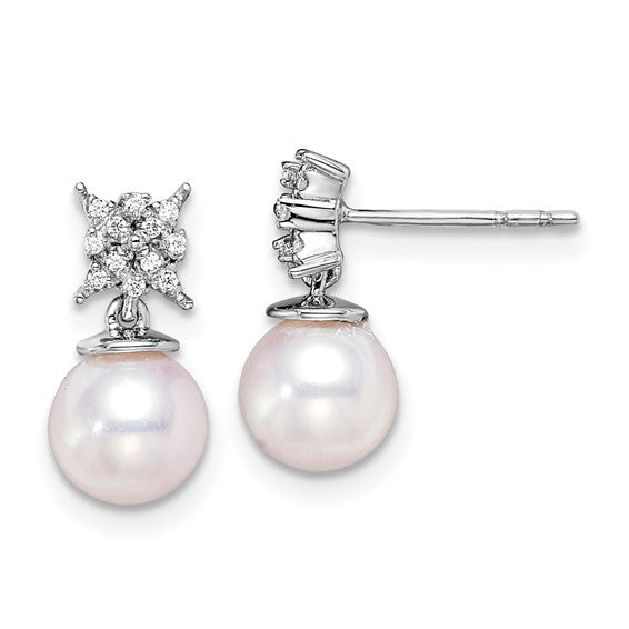 14k White Gold Freshwater Cultured Pearl and Diamond Post Earrings