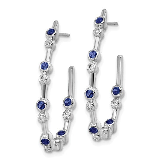 True Origin 14K White Gold1/5 carat Lab Grown Diamond VS/SI D E F and Blue Sapphire Post Hoop Earrings