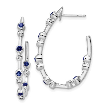 True Origin 14K White Gold1/5 carat Lab Grown Diamond VS/SI D E F and Blue Sapphire Post Hoop Earrings